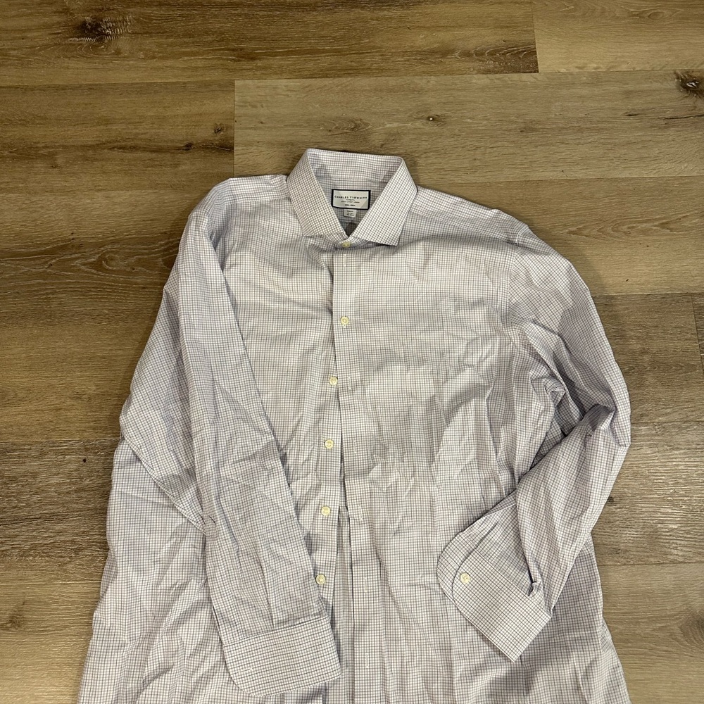 Charles Tyrwhitt White and Blue Checkered Men's Shirt